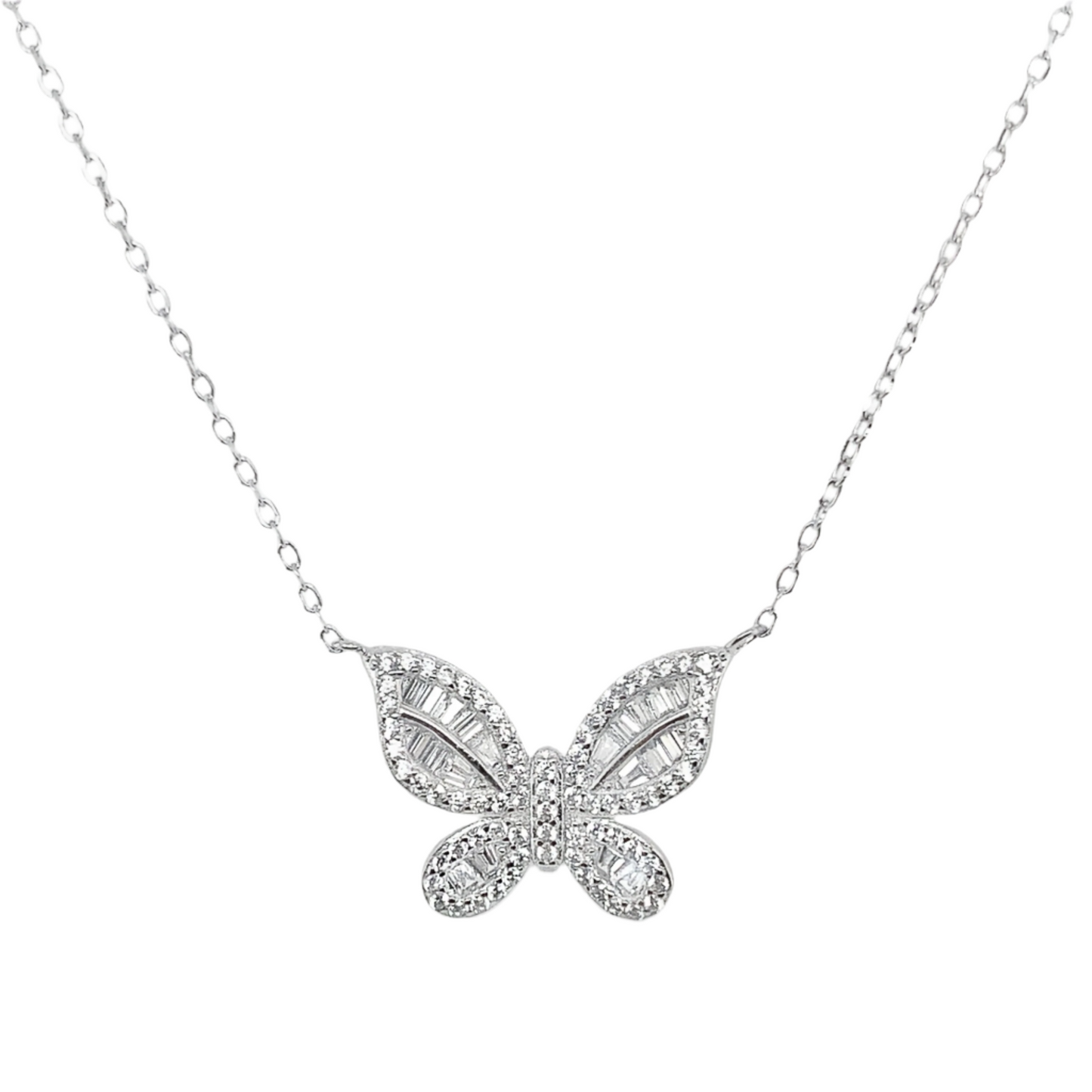 Sterling Silver CZ Butterfly Necklace