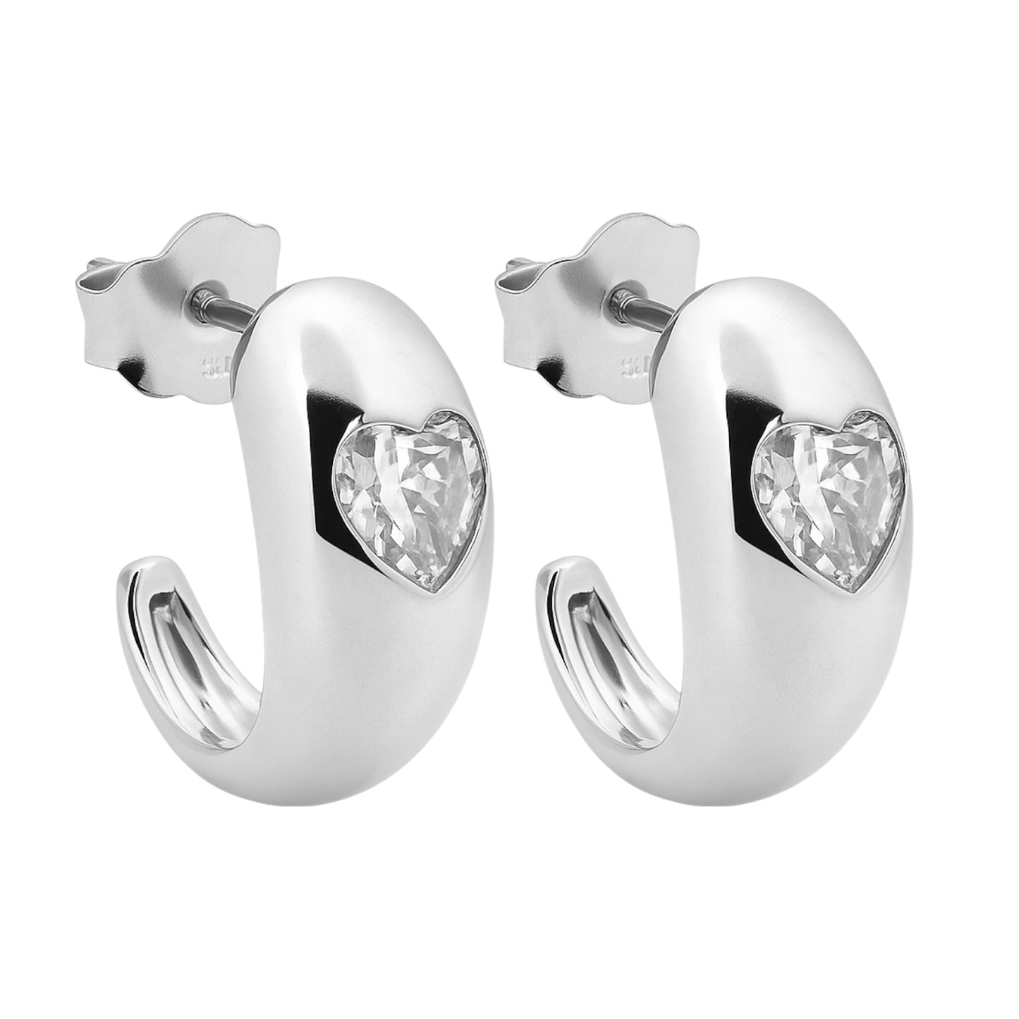 Sterling Silver Heart CZ Open Huggie Post Earrings