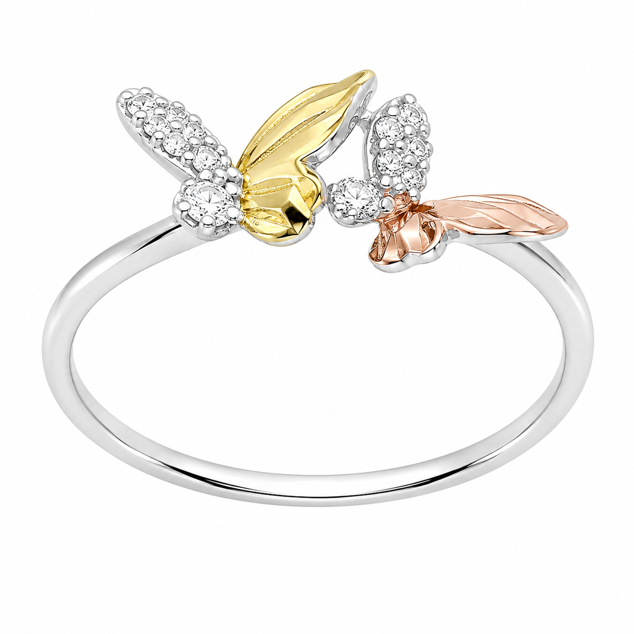 Sterling Silver CZ Tricolor Butterfly Ring