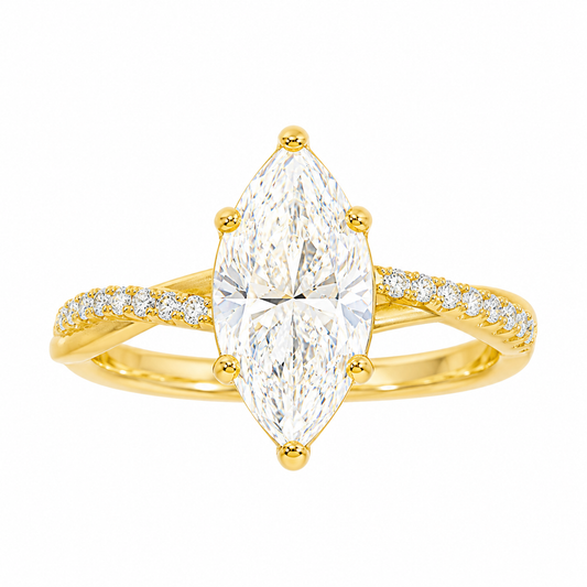 Sterling Silver 2.0ct Marquise Moissanite Twisted Band Engagement Ring