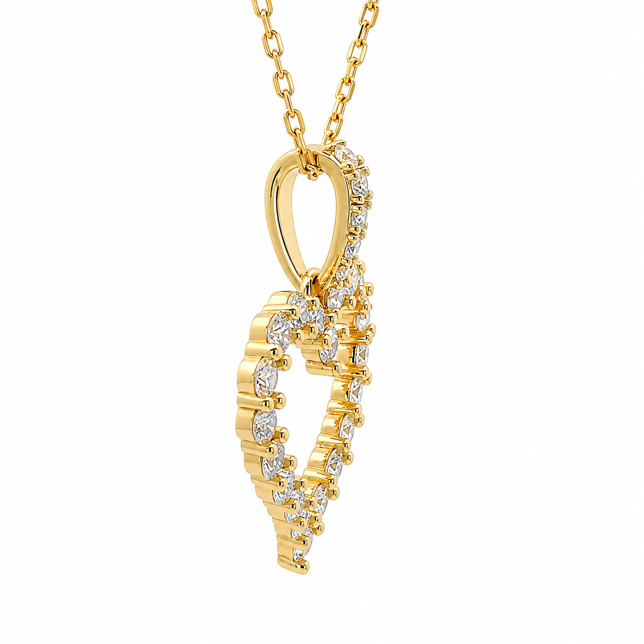 Sterling Silver Moissanite Pave Open Heart Necklace