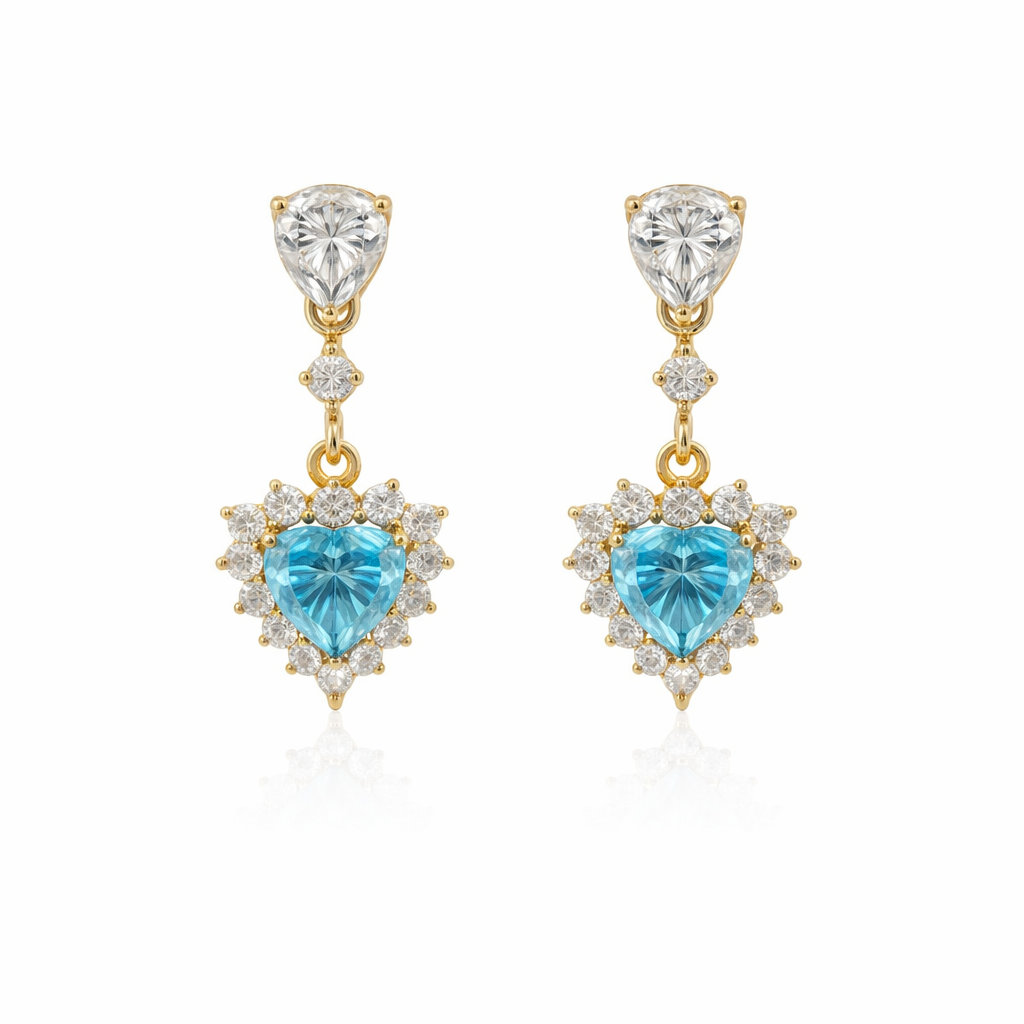 Sterling Silver 5.83 CTW Moissanite Blue / Clear Heart Dangling Post Earrings