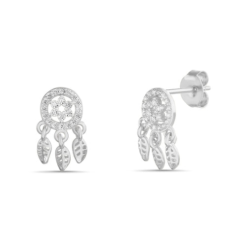 Sterling Silver CZ Dreamcatcher Earrings