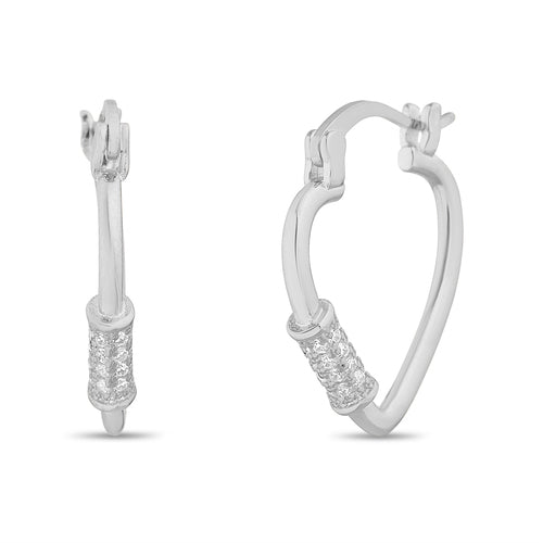 Sterling Silver CZ Heart Shape Huggie Hoop Earrings