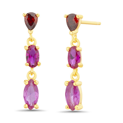 Sterling Silver Gold Plated Multicolor Multi-Shape Dangling Post Earrings