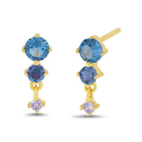 Sterling Silver Multicolor CZ Dangling Post Earrings