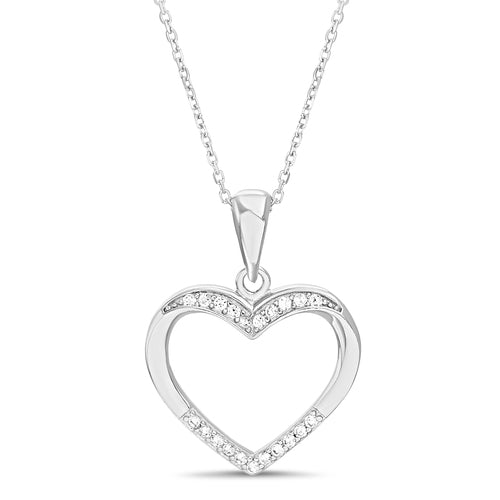 Sterling Silver CZ Accented Polished Open Heart Necklace