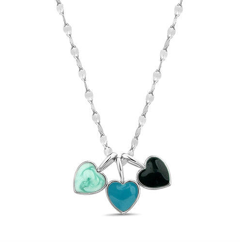 Sterling Silver Multicolor Enamel Triple Heart Necklace