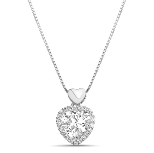 Sterling Silver CZ Heart Halo Necklace
