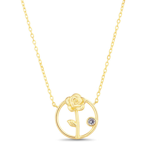 Sterling Silver Lavender CZ Circle Flower Necklace