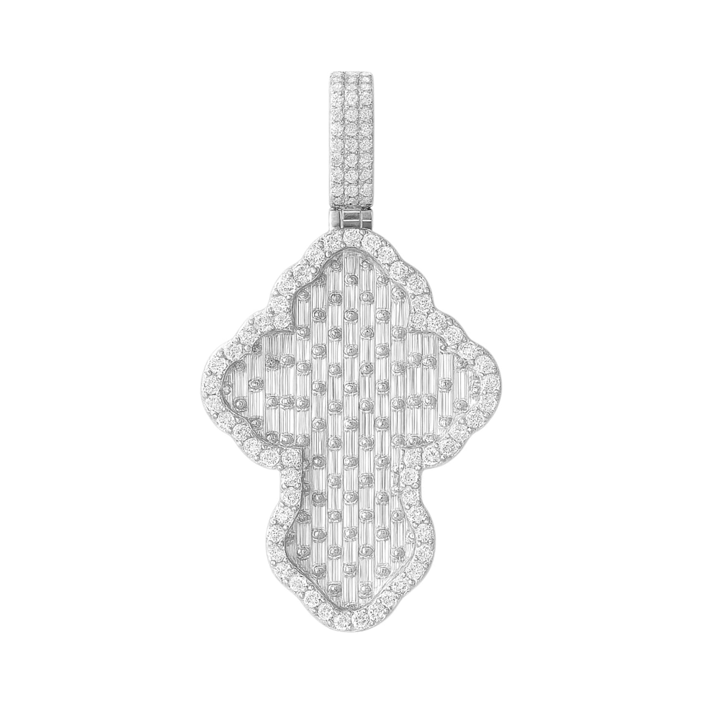 Sterling Silver Baguette CZ Curved Cross Pendant