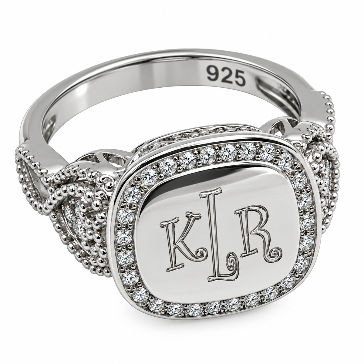STERLING SILVER EVELYN CUSHION SQUARE HEART LOOP CZ RING