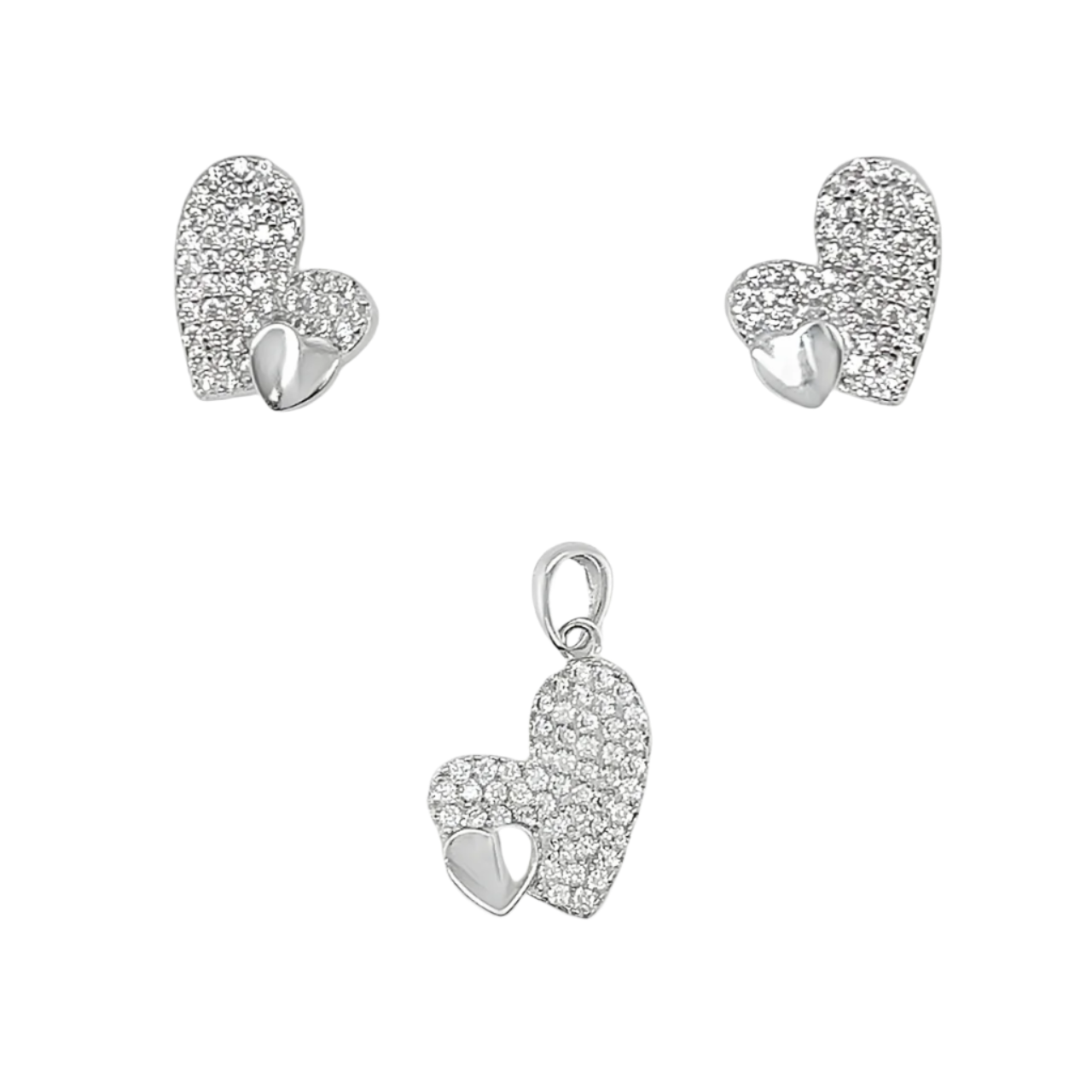 Sterling Silver CZ Heart Pendant & Earrings Set