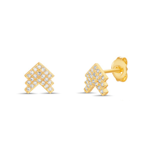 Sterling Silver CZ Arrows Tiny Stud Earrings