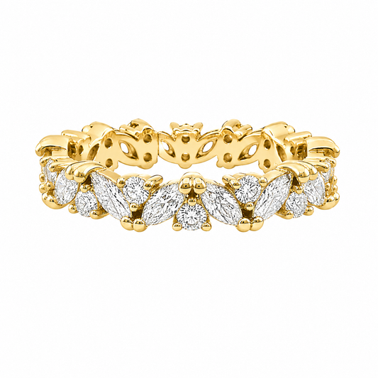 Sterling Silver Moissanite Marquise & Round Cluster Eternity Band