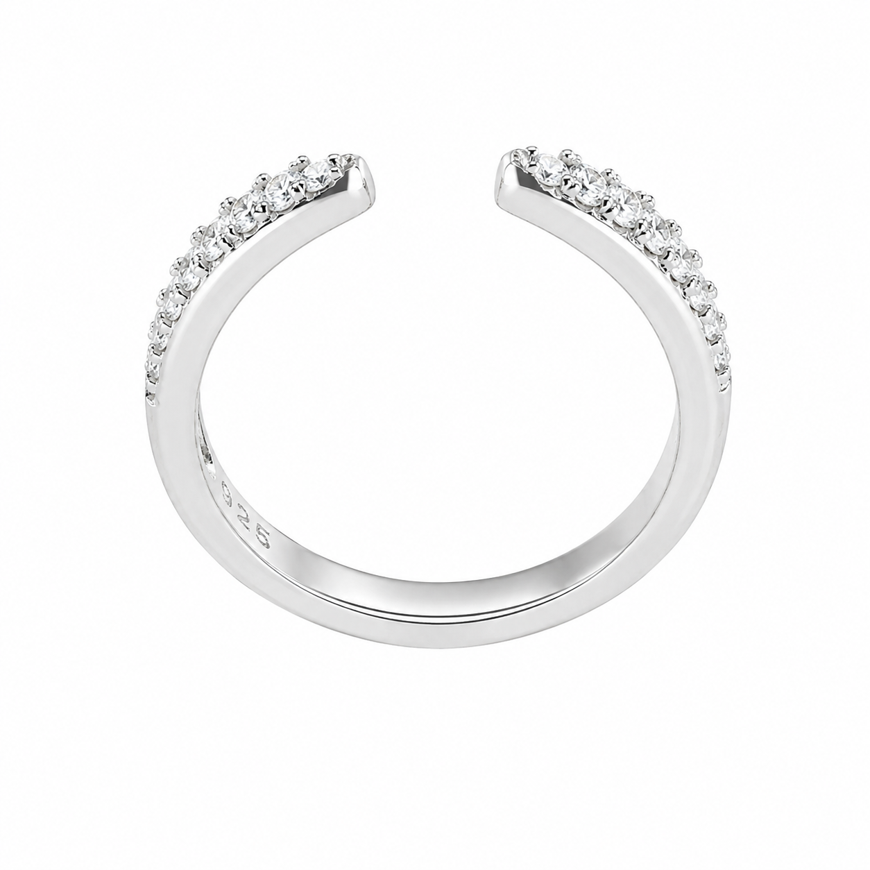 Sterling Silver Moissanite Pave Open Gap Wedding Band