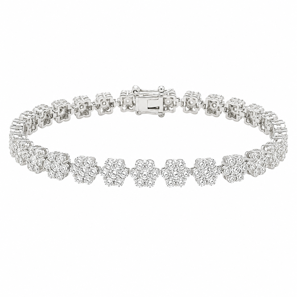 Sterling Silver Moissanite Flower 5mm Tennis Bracelet