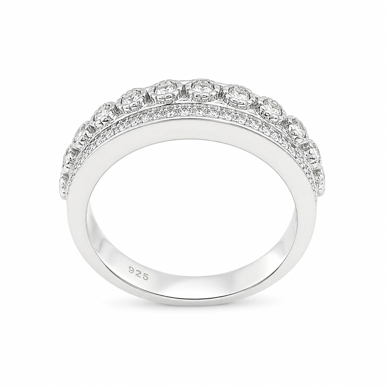 Sterling Silver Moissanite Pave Men's Band