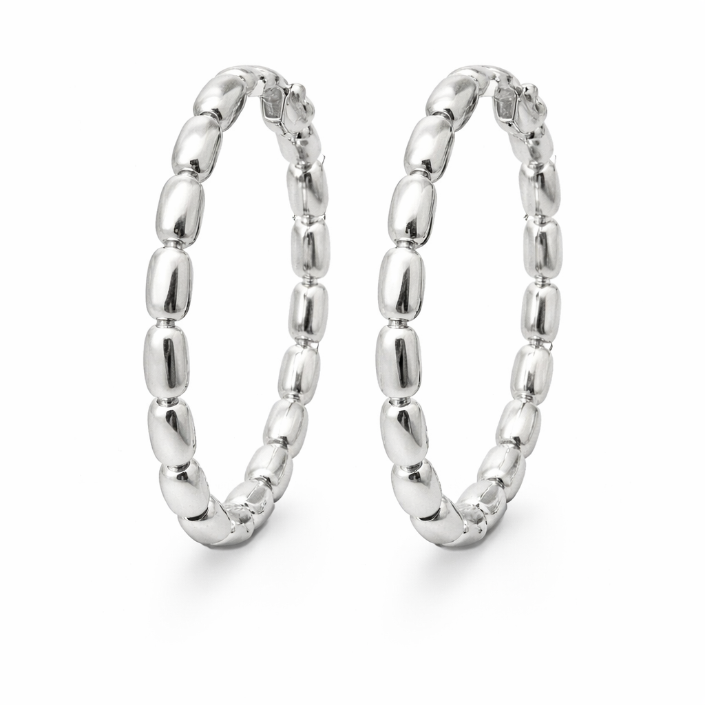 Sterling Silver 3mm x 35mm Rice Bead Post Hoop Earrings