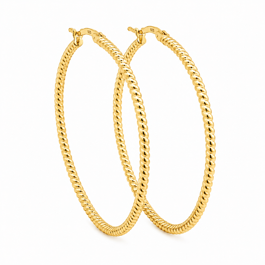 Sterling Silver 43mm Round Diamond Cut Twisted Hoop Earrings