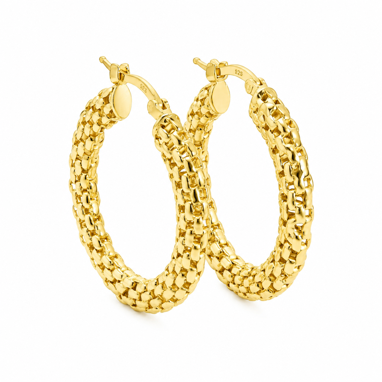 Sterling Silver 32mm Flat Mesh Hoop Earrings