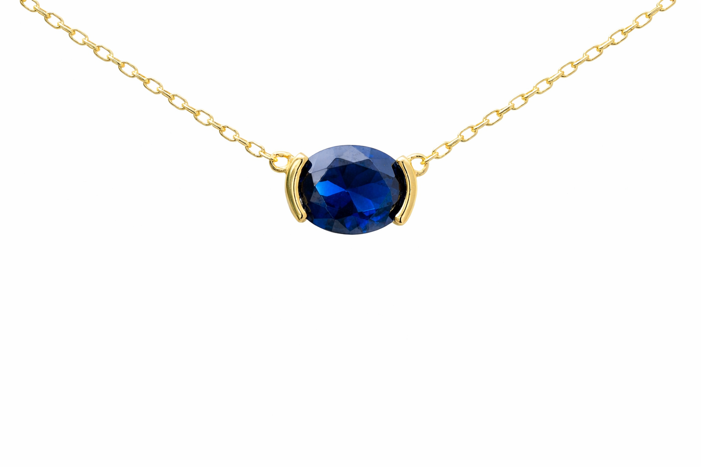 Sterling Silver Gold Plated Oval Sapphire CZ Necklace