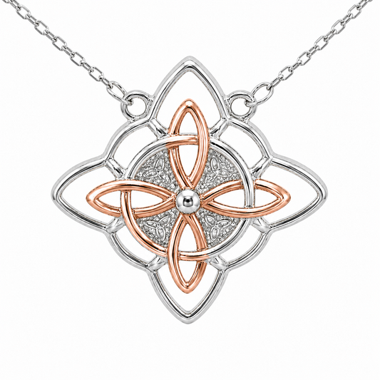 Sterling Silver Two Tone Quaternary Celtic Witch Knot Necklace
