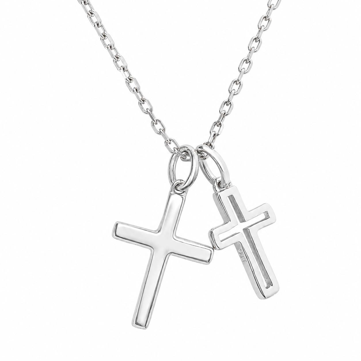 Sterling Silver Polished Double Cross Necklace – Allyanna Gifts