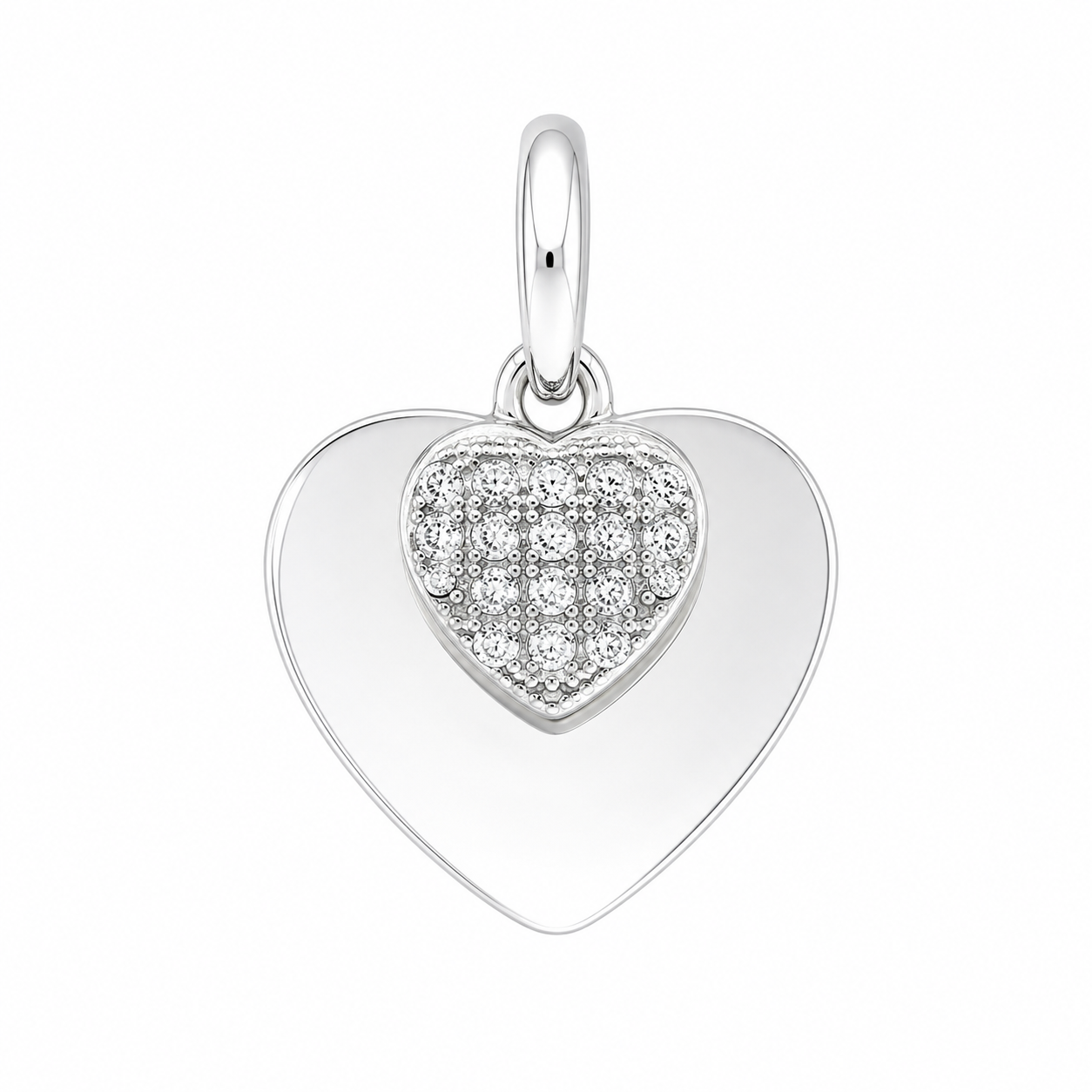 Sterling Silver Plain & CZ Double Heart Pendant