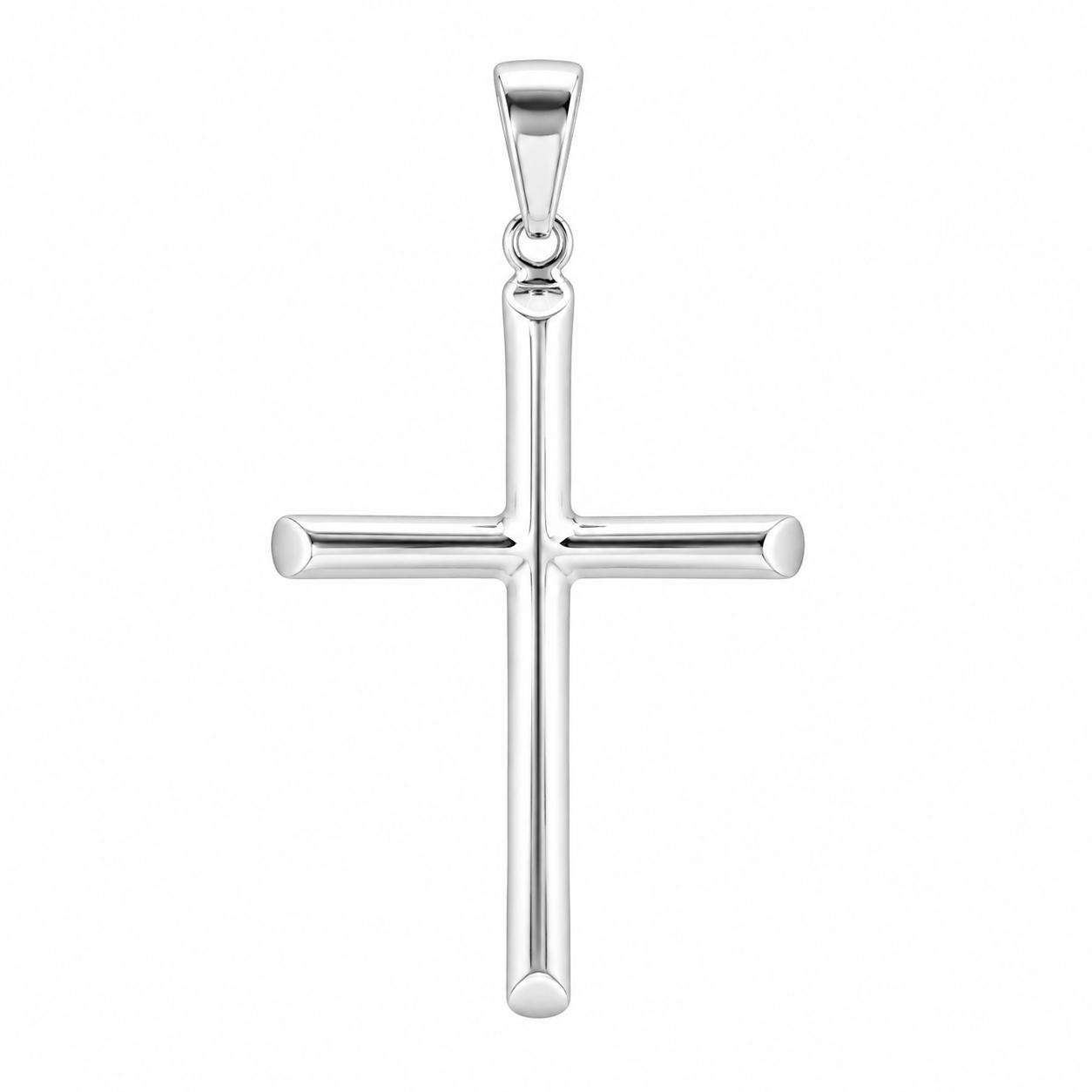 Sterling Silver Large High Polished Solid Barrel Cross Pendant