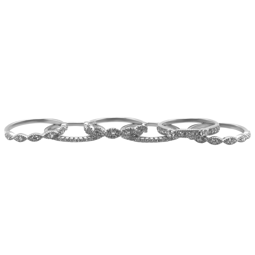 Sterling Silver 6 Band CZ Stackable Ring Set - Allyanna Gifts