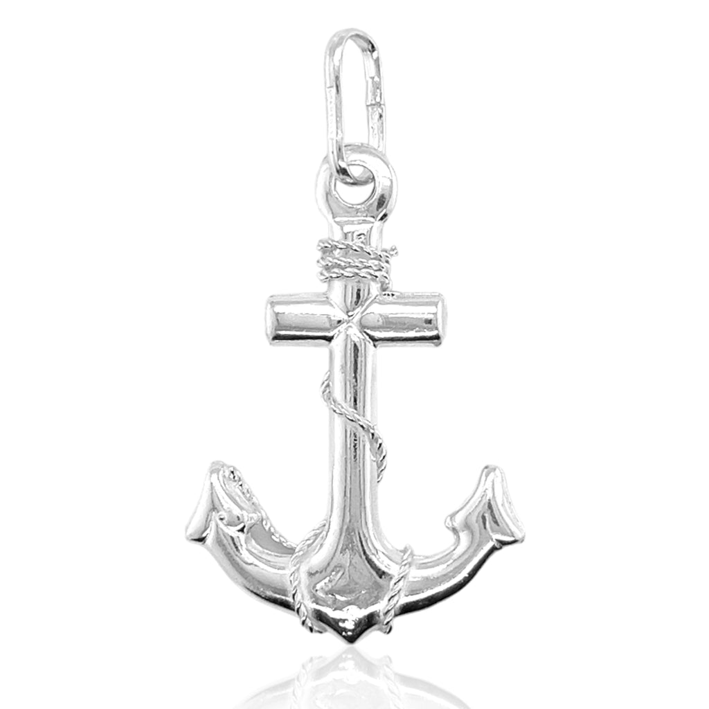 Sterling Silver Anchor W/ Wrapped Rope Pendant - Allyanna Gifts