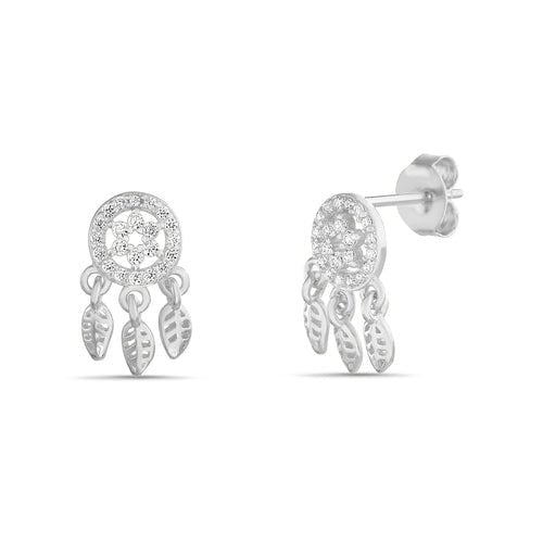 Sterling Silver CZ Dreamcatcher Earrings - Allyanna Gifts