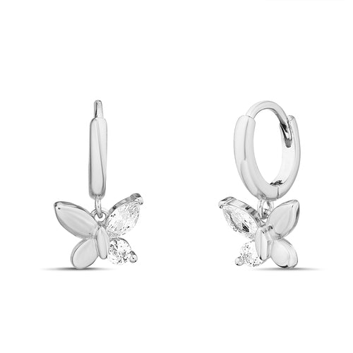 Sterling Silver Dangling CZ Butterfly Huggie Earrings - Allyanna Gifts