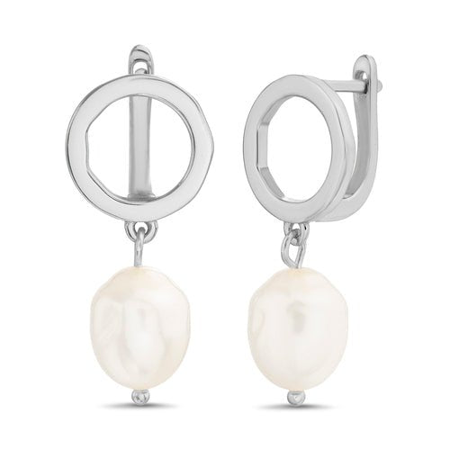 Sterling Silver Dangling Pearl Huggie Earrings - Allyanna Gifts