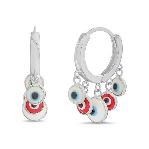 Sterling Silver Dangling Red & White Evil Eye Huggie Earrings - Allyanna Gifts