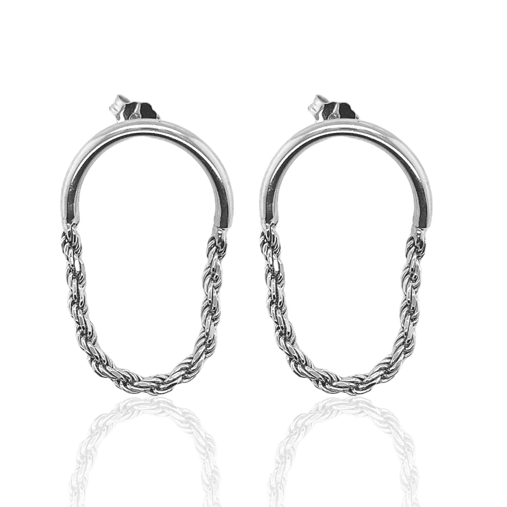 Sterling Silver Dangling Rope Chain Post Earrings - Allyanna Gifts