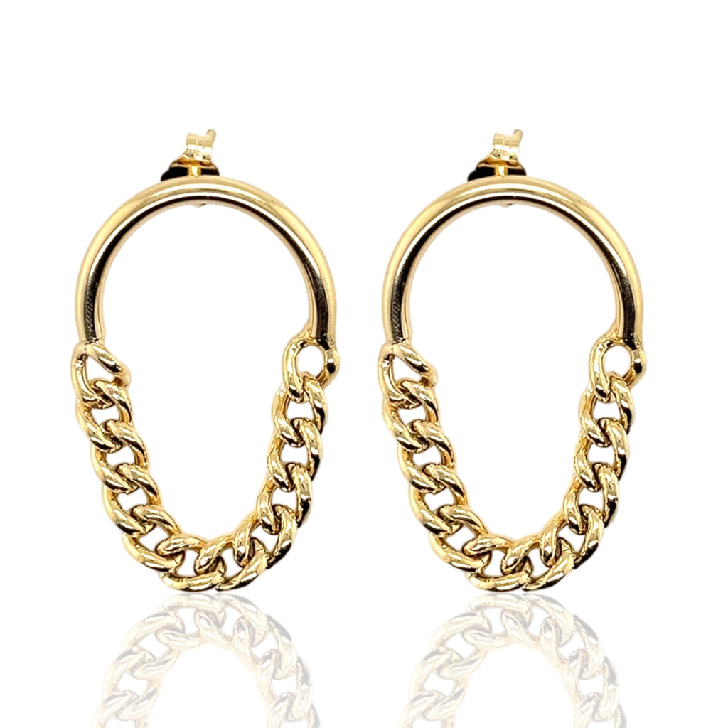 Sterling Silver Gold Plated Oval Link Chain Earrings - Allyanna Gifts