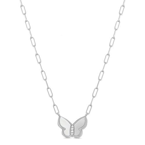 Sterling Silver Mother Of Pearl Butterfly Paperclip Necklace - Allyanna Gifts