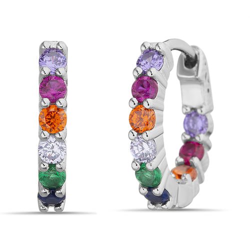 Sterling Silver Multi-Color CZ In & Out Huggie Earrings - Allyanna Gifts