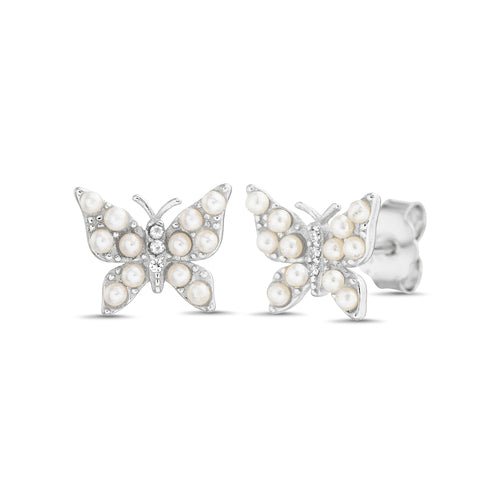 Sterling Silver Pearl & CZ Butterfly Earrings - Allyanna Gifts