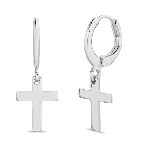 Sterling Silver Plain Dangling Cross Huggie Earrings - Allyanna Gifts