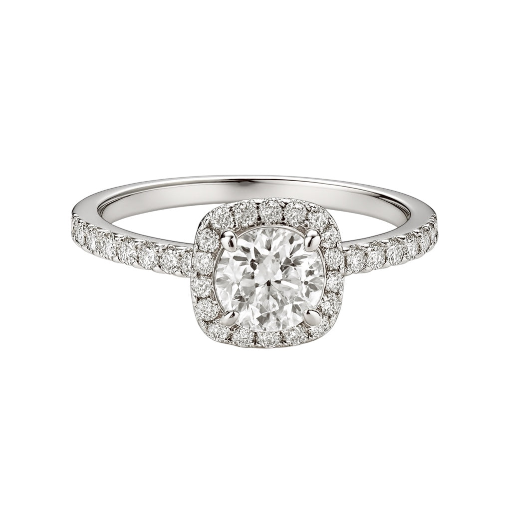 Sterling Silver Round 5MM 0.5CT Moissanite W/ Square Halo Ring