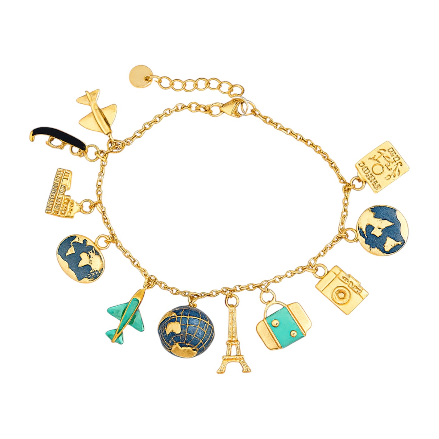 Sterling Silver Blue Travel Charm Bracelet (6"+1.5")