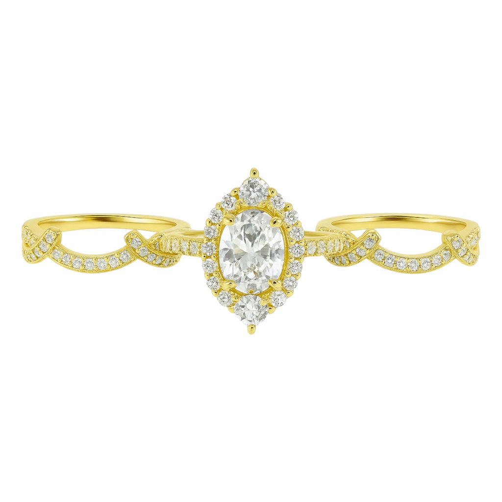 Sterling Silver 1.5ct Oval Moissanite Ring Enhancer Bands 3 Piece Ring Set