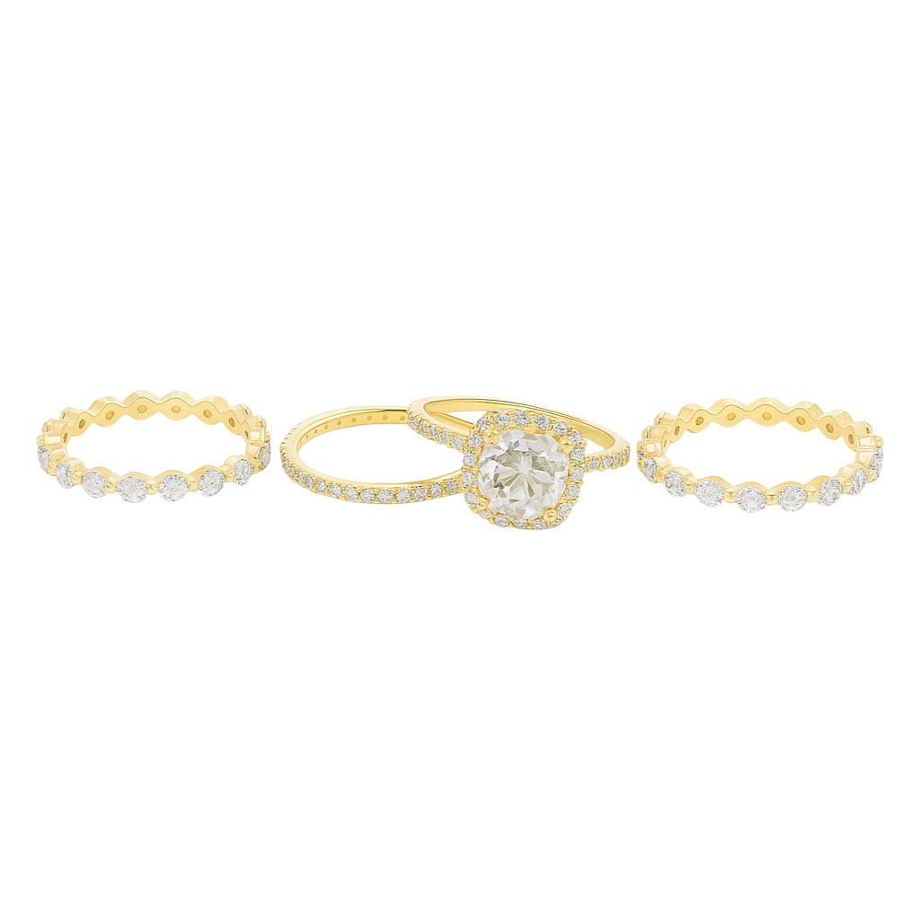 Sterling Silver 2.0ct Cushion Cut Halo Moissanite Eternity Stackable Bands 4 Piece Ring Set