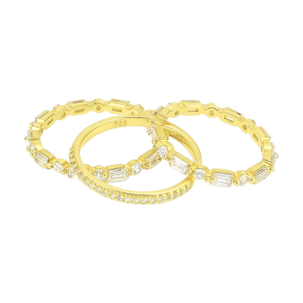 Sterling Silver Alternating Baguette & Round Moissanite Stackable Eternity Bands Set