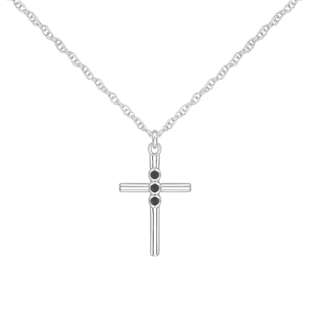 Sterling Silver Round Black Enamel Cross Necklace