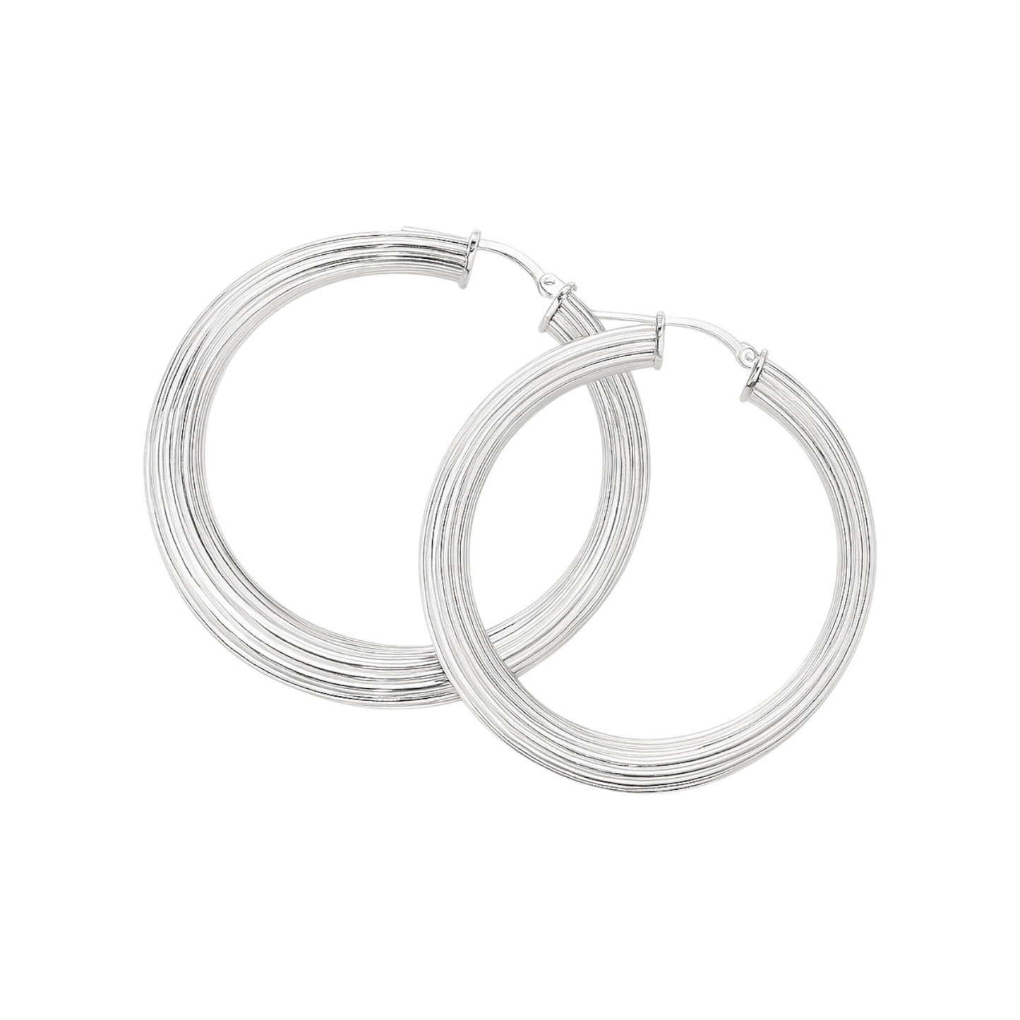 Sterling Silver Rhodium 42MM Ribbed Twisted Hoop Earrings