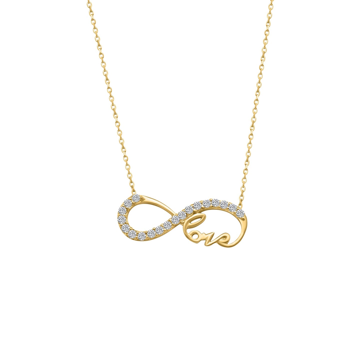 14k Infinity Half CZ w/ Cursive "Love" Gold Necklace - Allyanna Gifts